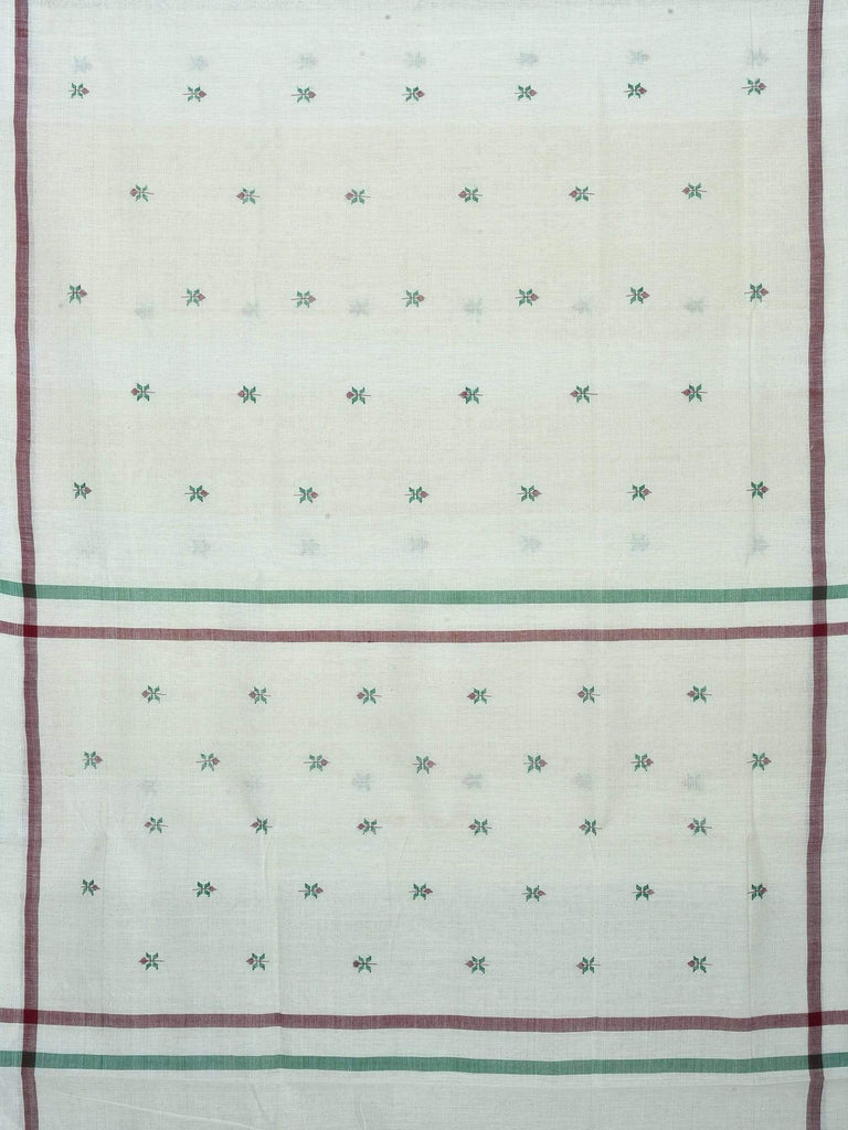 White Khadi Cotton Handloom Saree with Small Jamdani Buta Design kh0351