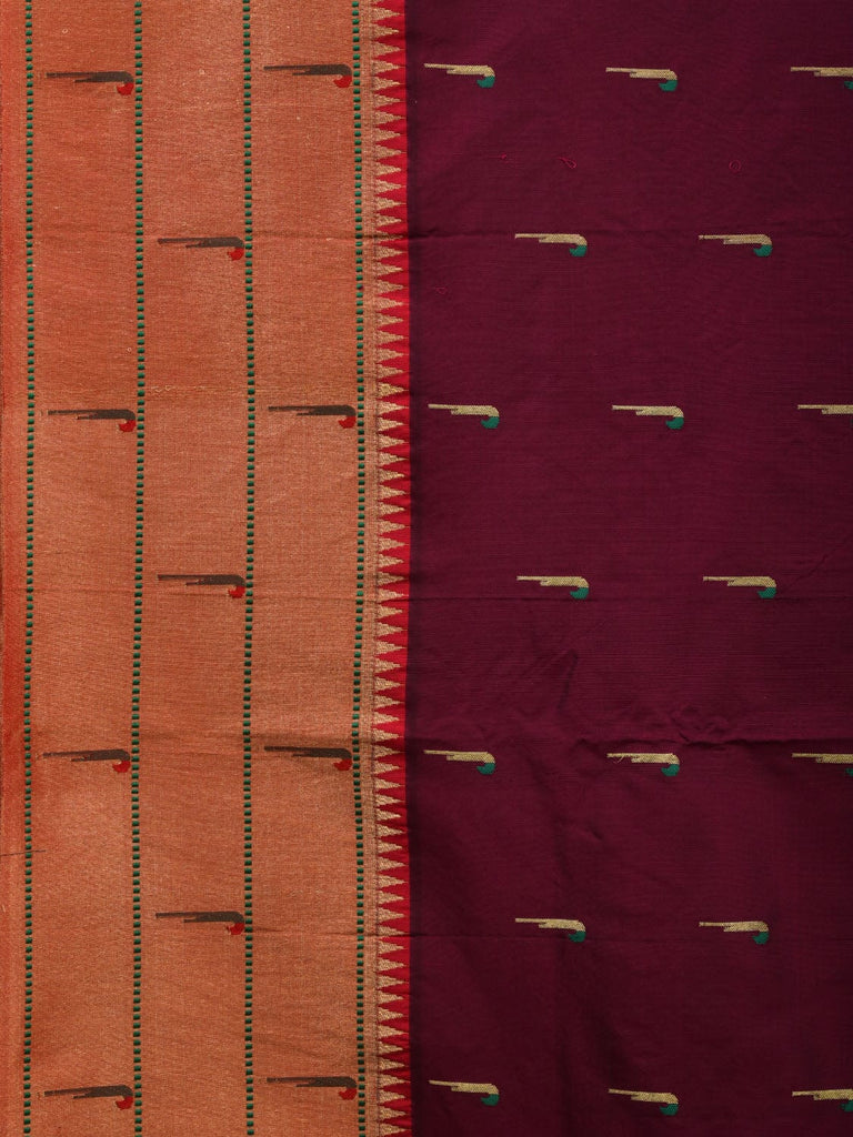 Wine Paithani Silk Handloom Saree with Pallu and Triple Muniya Border Design p0475
