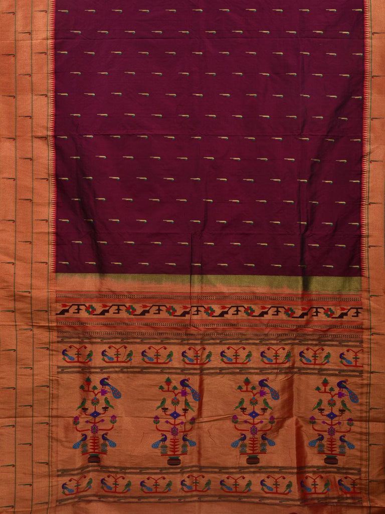 Wine Paithani Silk Handloom Saree with Pallu and Triple Muniya Border Design p0475