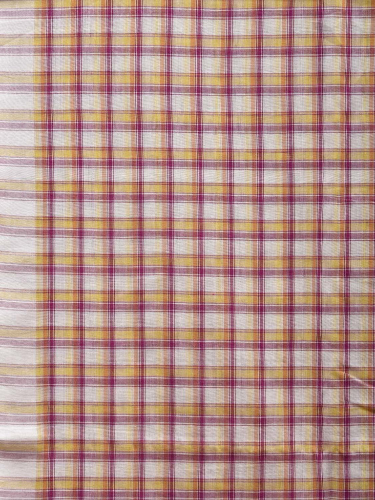 Yellow and Pink Organic Cotton Handloom Saree with Checks Design o0301