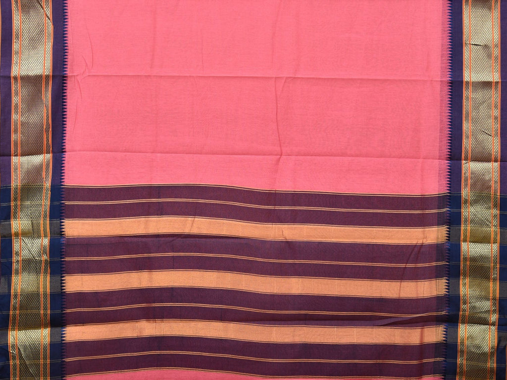 Baby Pink and Dark Blue Bamboo Cotton Plain Saree with Zari Border Design bc0099