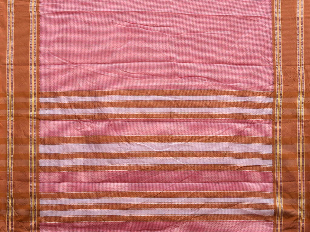Baby Pink and Fawn Bamboo Cotton Saree with Small Checks Design No Blouse bc0692