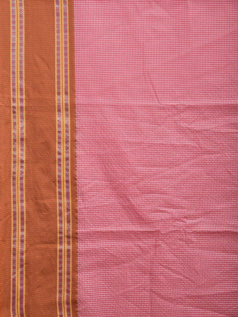 Baby Pink and Fawn Bamboo Cotton Saree with Small Checks Design No Blouse bc0692