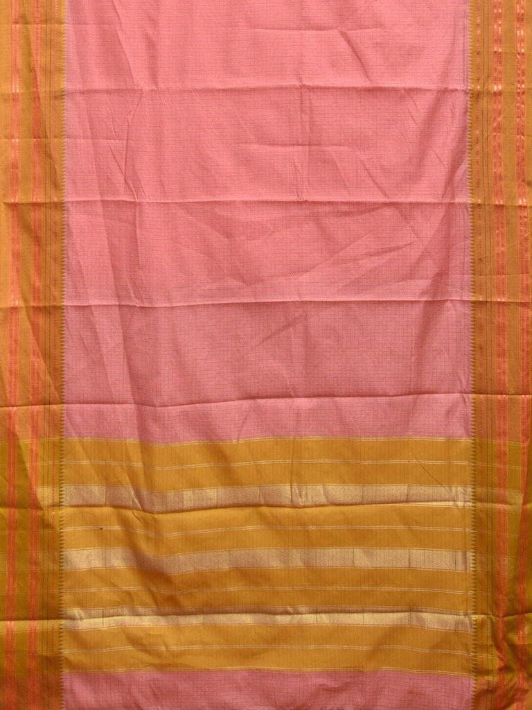 Baby Pink and Green Bamboo Cotton Viscose Silk Saree with Checks Design No Blouse bc0370