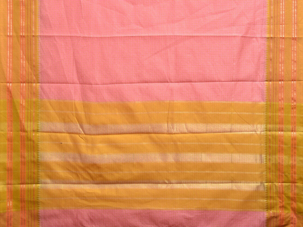 Baby Pink and Green Bamboo Cotton Viscose Silk Saree with Checks Design No Blouse bc0370