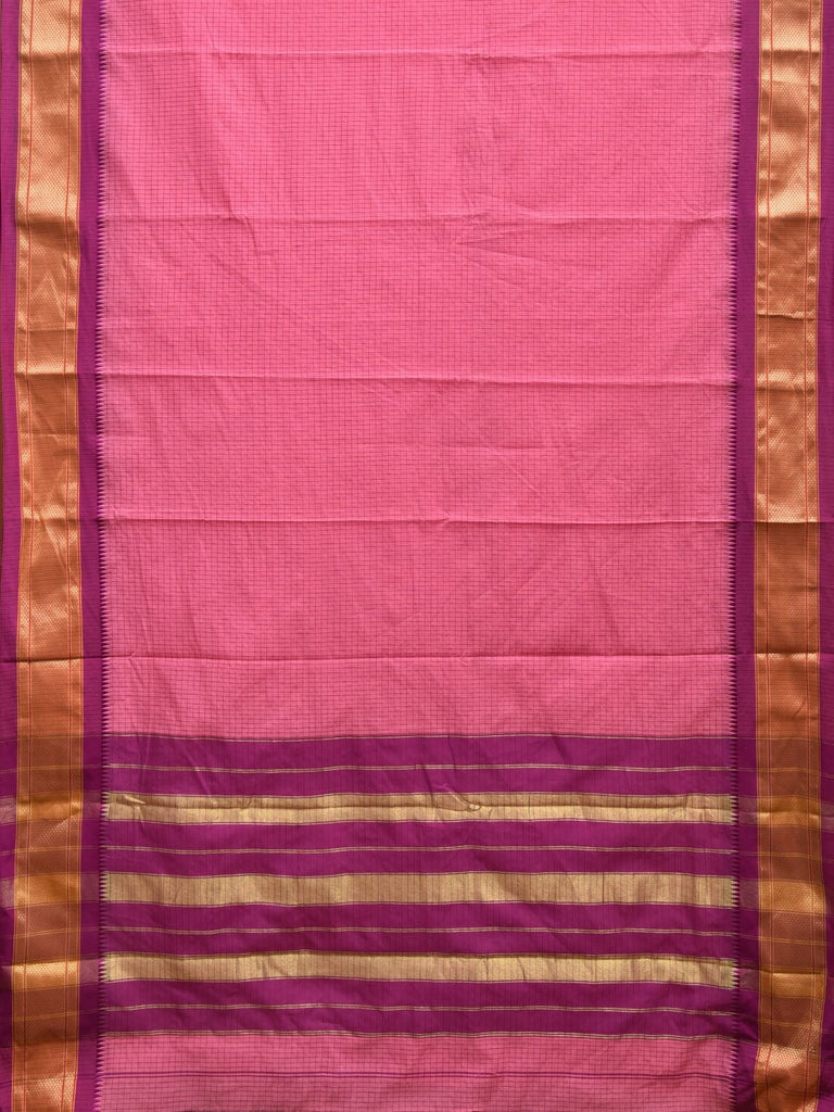 Baby Pink and Pink Bamboo Cotton Saree with Checks Design No Blouse bc0344