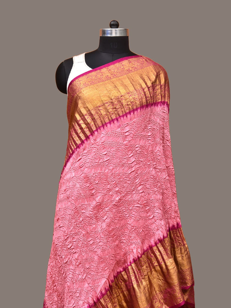 Baby Pink and Pink Bandhani Kanchipuram Silk Handloom Dupatta with Border Design ds3289