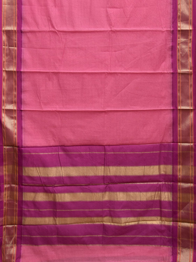 Baby Pink Bamboo Cotton Saree with Checks and Strips Pallu Design No Blouse bc0277