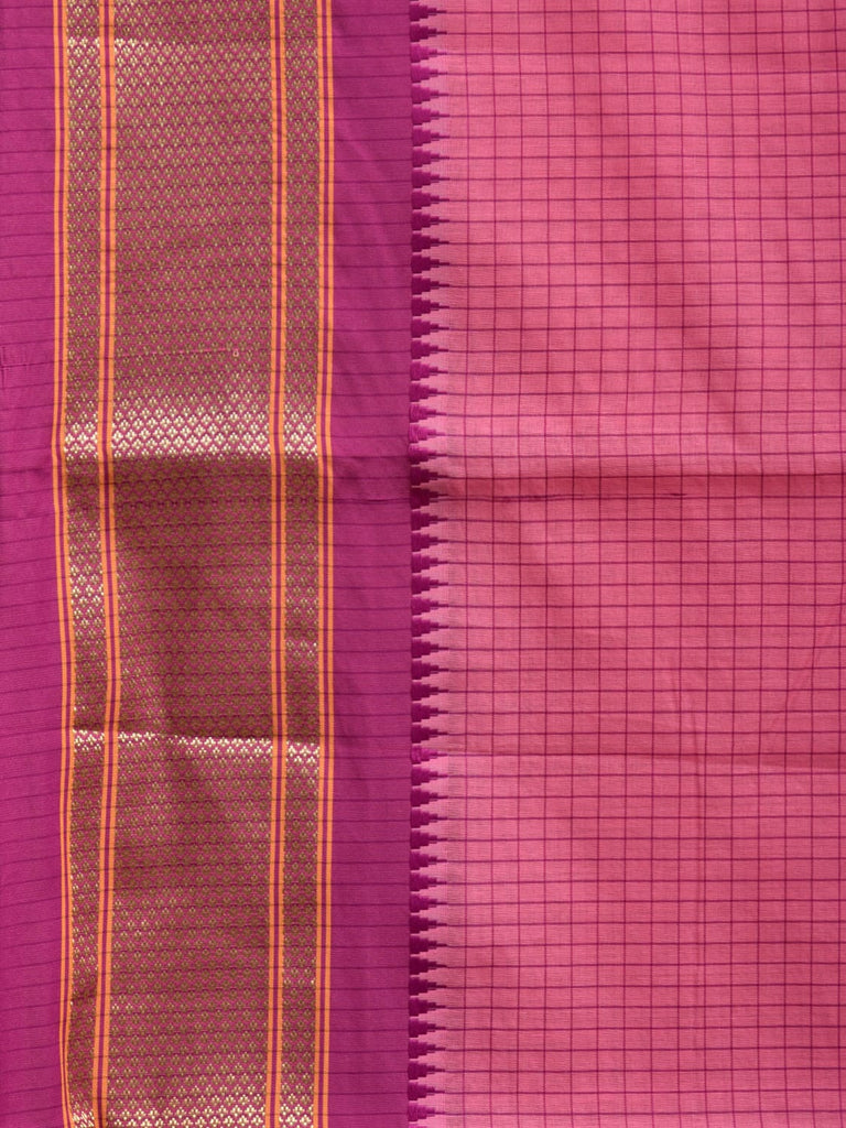 Baby Pink Bamboo Cotton Saree with Checks and Strips Pallu Design No Blouse bc0277