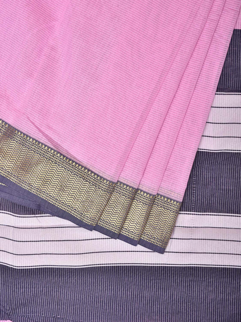 Baby Pink Bamboo Cotton Saree with Strips Design No Blouse bc0187