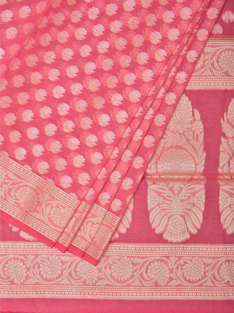 Baby Pink Cut Work Cotton Silk Saree with All Over Banaras Design o0396