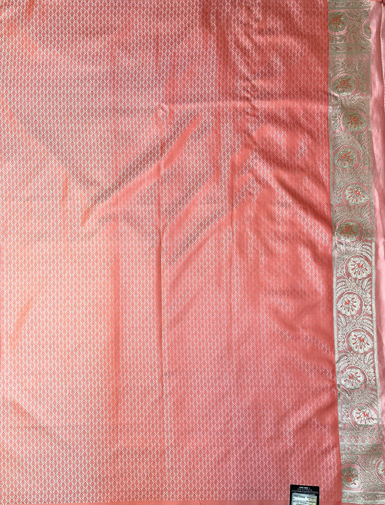 Baby Pink Katan Banarasi Saree with Silver Zari Floral Weaving And Grand Pallu B0630ds
