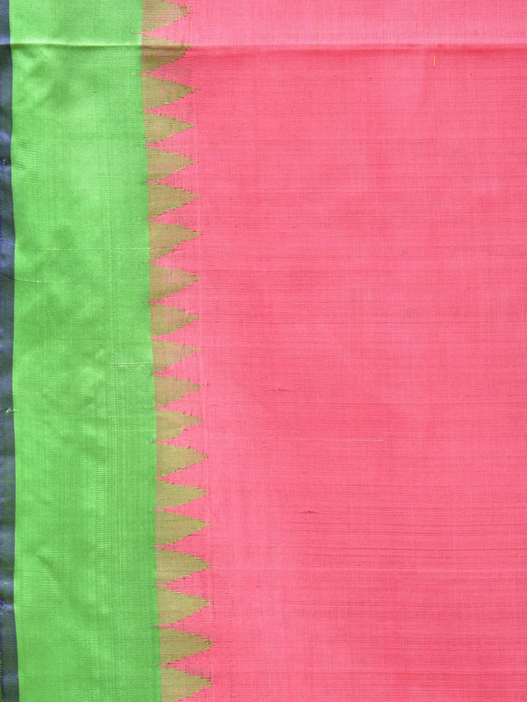 Baby Pink Khadi Cotton Handloom Plain Saree with Temple Border Design kh0626