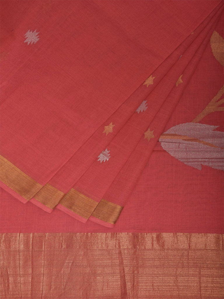 Baby Pink Khadi Cotton Handloom Saree with Big Floral Pallu Design kh0705
