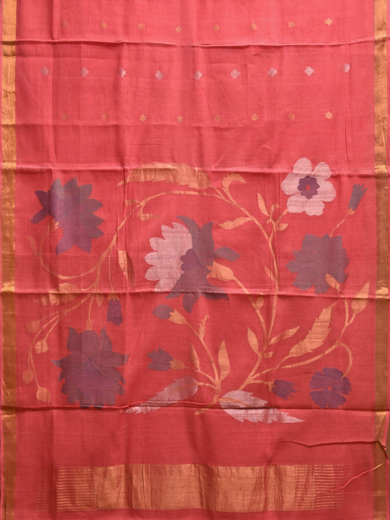 Baby Pink Khadi Cotton Handloom Saree with Big Floral Pallu Design kh0705
