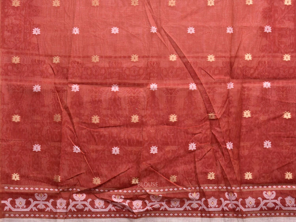 Beige and Dark Red Dhakai Jamdani Cotton Viscose Saree with Border and Pallu Design dj0247