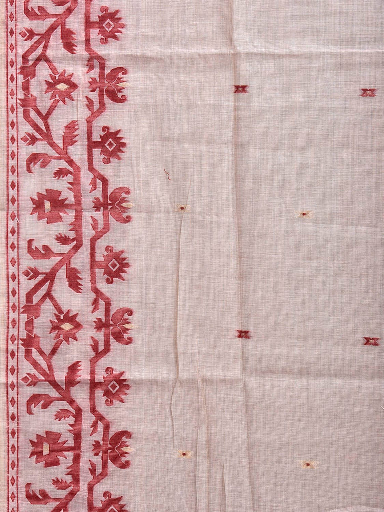 Beige and Dark Red Dhakai Jamdani Cotton Viscose Saree with Border and Pallu Design dj0247