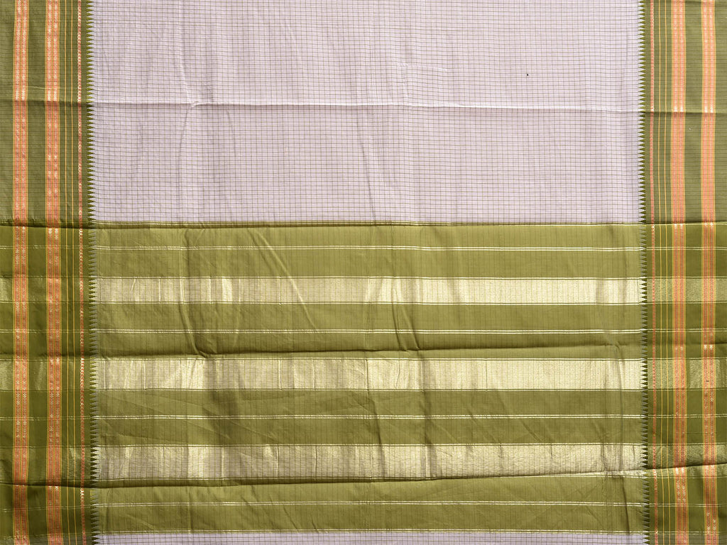 Beige and Green Bamboo Cotton Viscose Silk Saree with Checks Design No Blouse bc0834