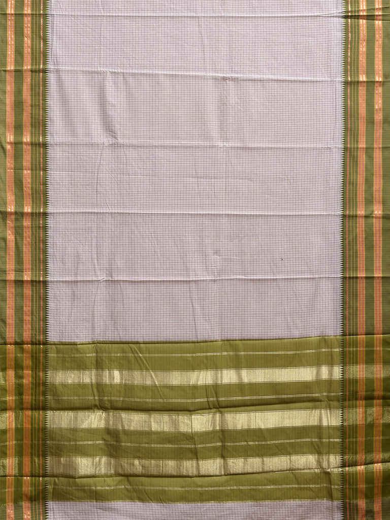 Beige and Green Bamboo Cotton Viscose Silk Saree with Checks Design No Blouse bc0834