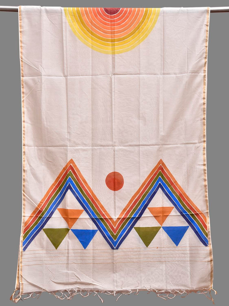 Beige Hand Painted Cotton Silk Dupatta with Geometrical Design ds3838