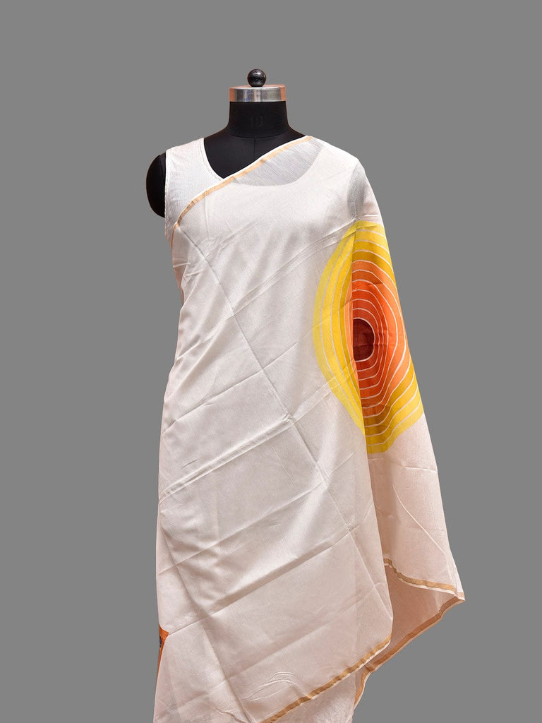 Beige Hand Painted Cotton Silk Dupatta with Geometrical Design ds3838