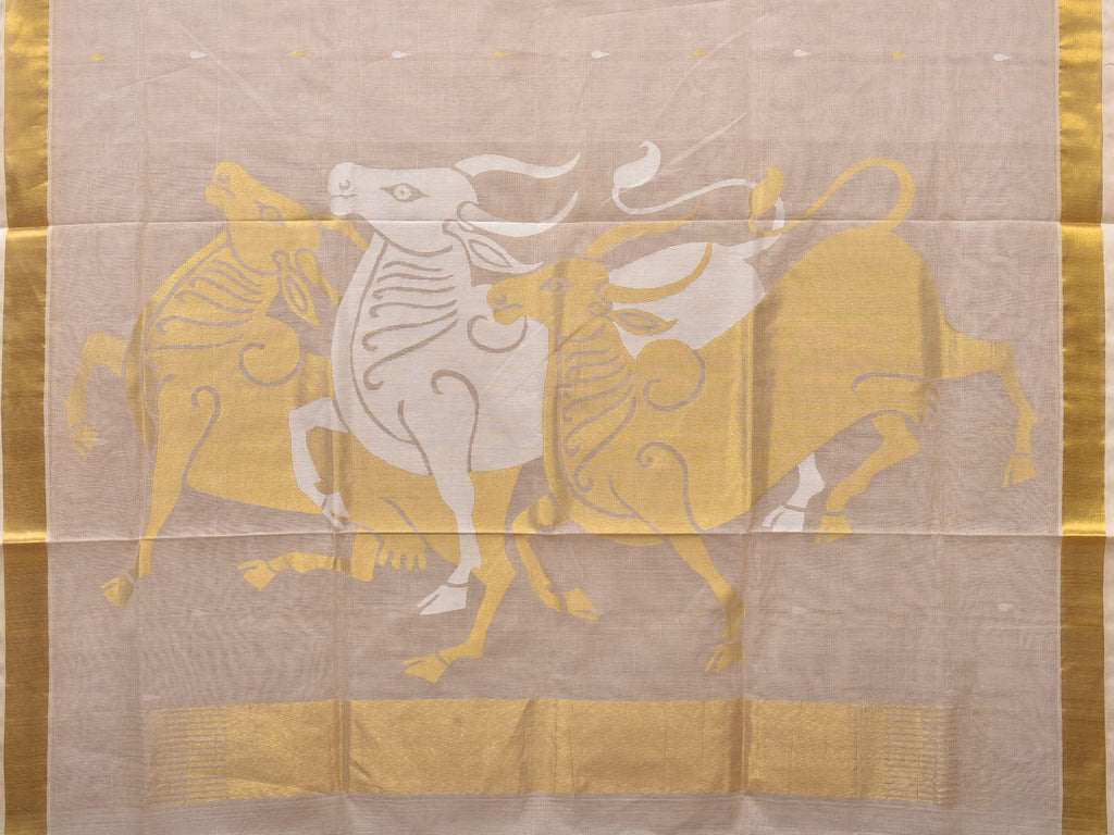 Beige Khadi Cotton Handloom Saree Saree with Bulls Design kh0605