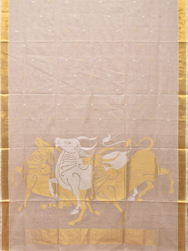 Beige Khadi Cotton Handloom Saree Saree with Bulls Design kh0605