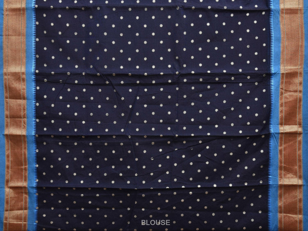 Black and Blue Bamboo Cotton Saree with Small Body Buta Design bc0275