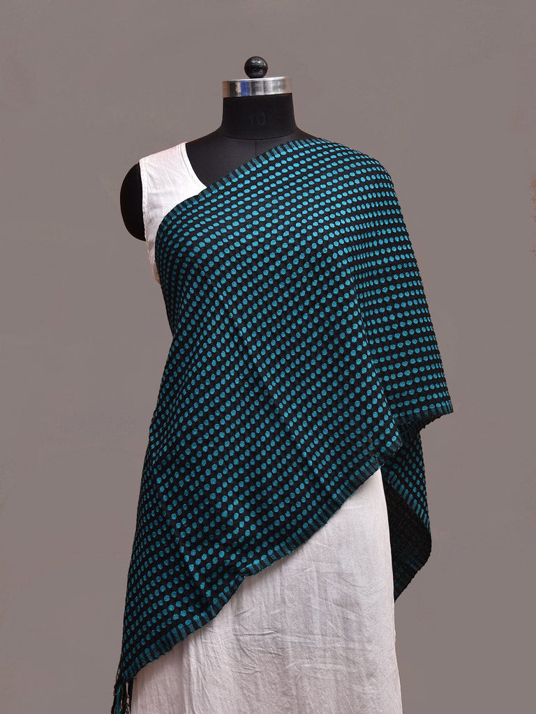 Black and Blue Woolen Stole with Small Polka Dots Design ds3659