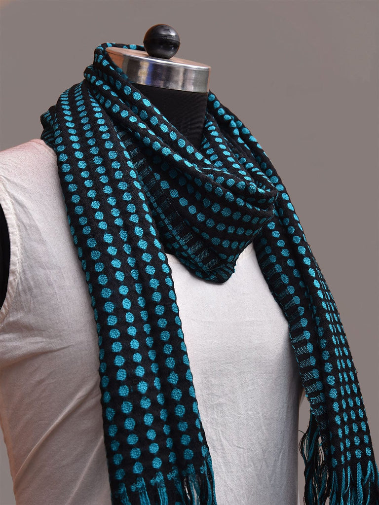 Black and Blue Woolen Stole with Small Polka Dots Design ds3659