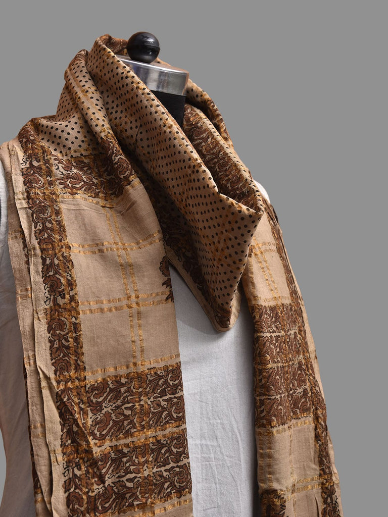 Black and Cream Block Print Cotton Dupatta with Floral Design ds3816