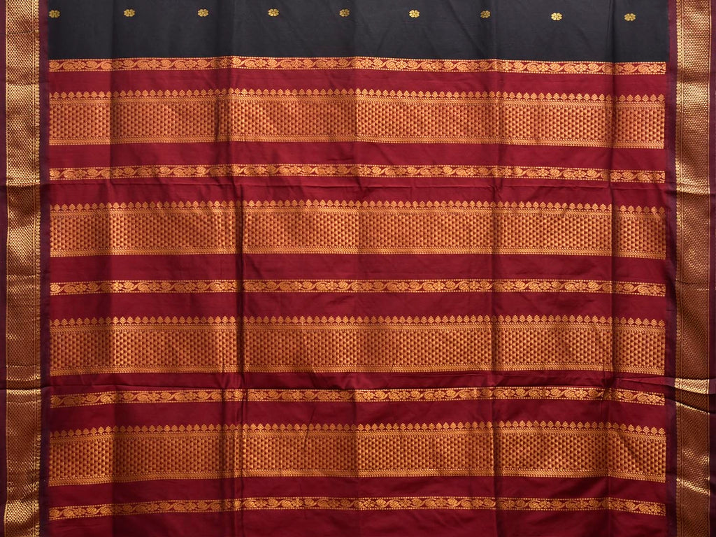 Black and Dark Red Gadwal Cotton Viscose Saree with Pallu Design g0600