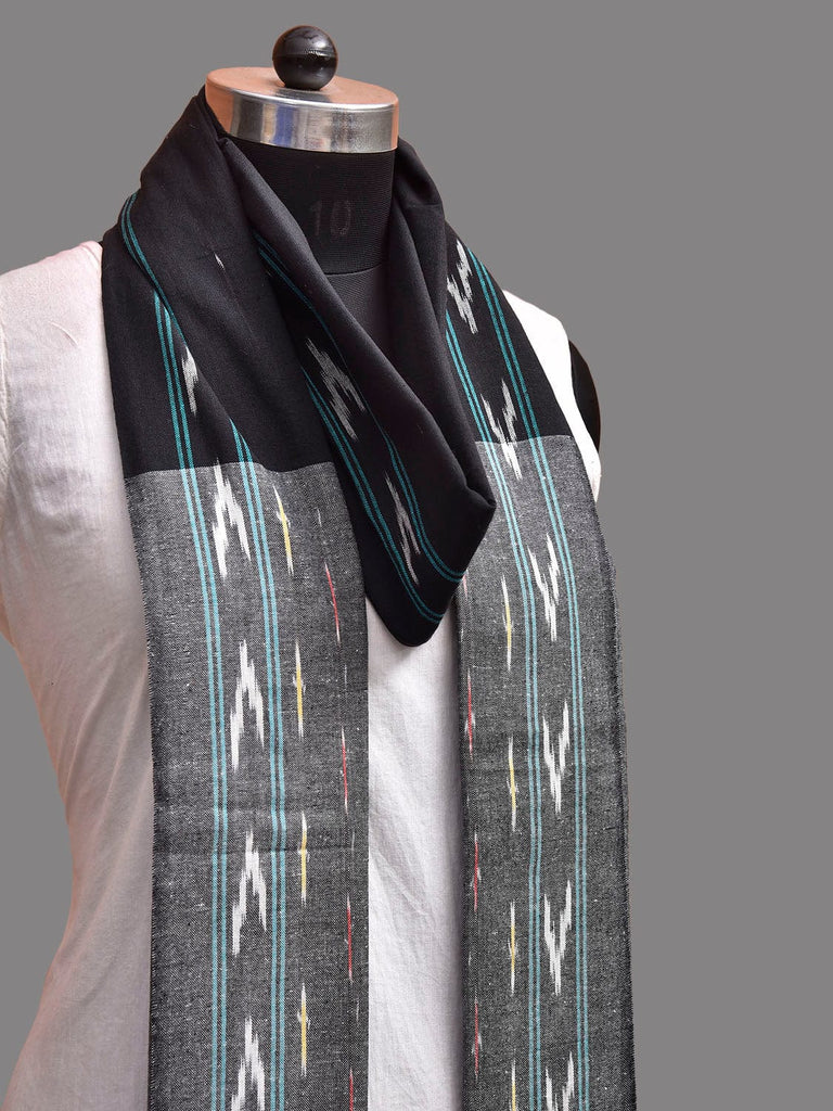 Black and Grey Pochampally Ikat Cotton Handloom Dupatta with Contrast Pallu Design ds3919