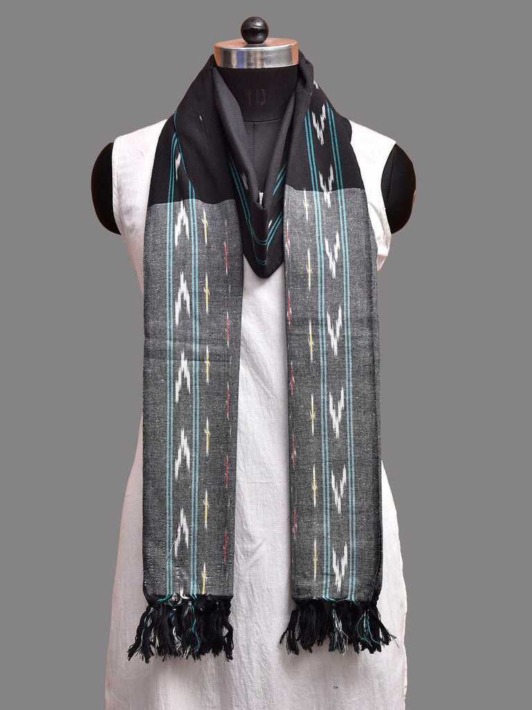 Black and Grey Pochampally Ikat Cotton Handloom Dupatta with Contrast Pallu Design ds3919