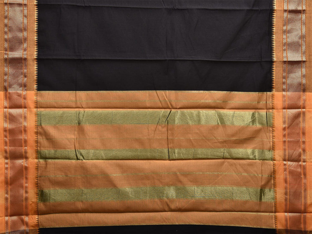 Black and Mustard Bamboo Cotton Plain Saree with Contrast Pallu Design No Blouse bc0548