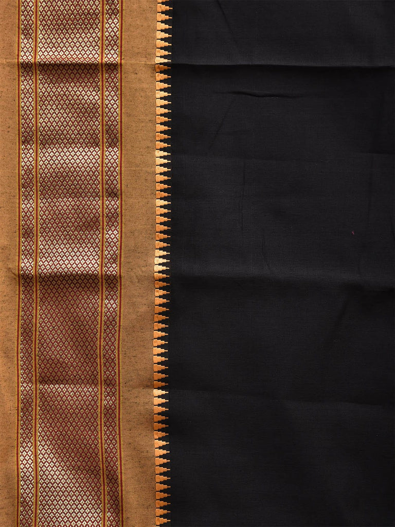 Black and Mustard Bamboo Cotton Plain Saree with Contrast Pallu Design No Blouse bc0548