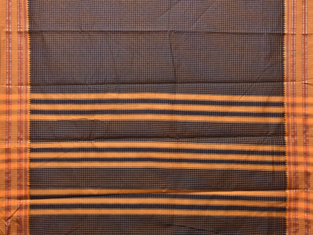 Black and Mustard Bamboo Cotton Saree with Checks Design No Blouse bc0249