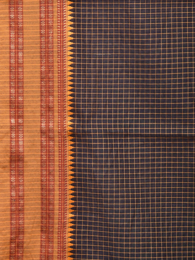 Black and Mustard Bamboo Cotton Saree with Checks Design No Blouse bc0249