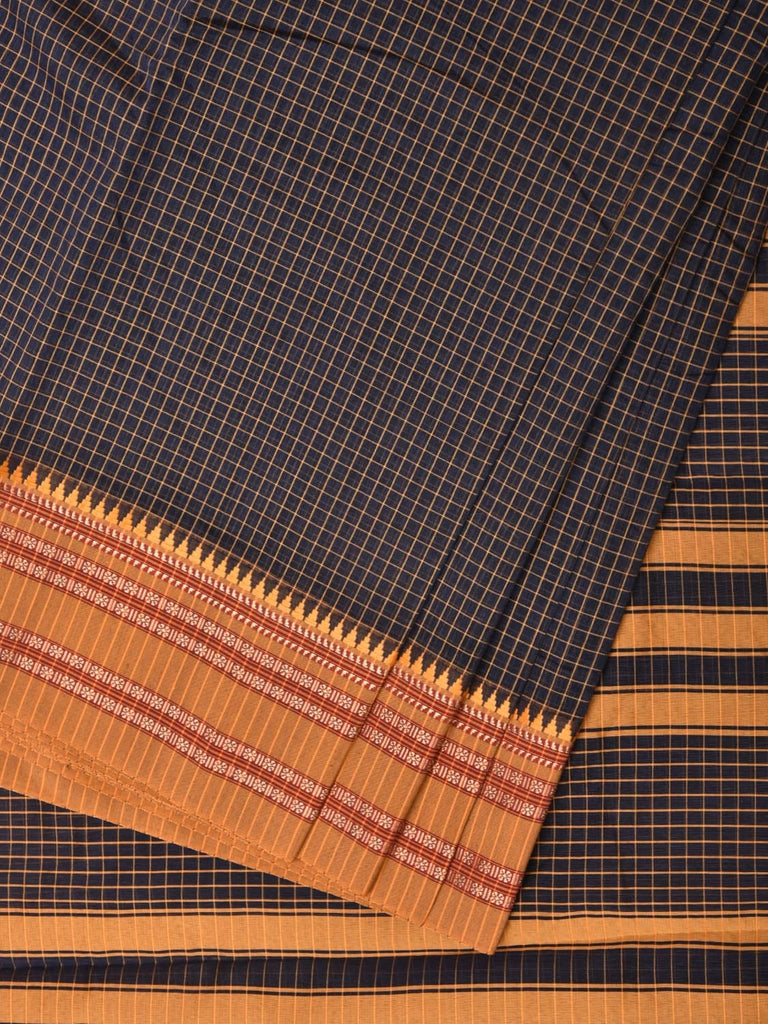 Black and Mustard Bamboo Cotton Saree with Checks Design No Blouse bc0249