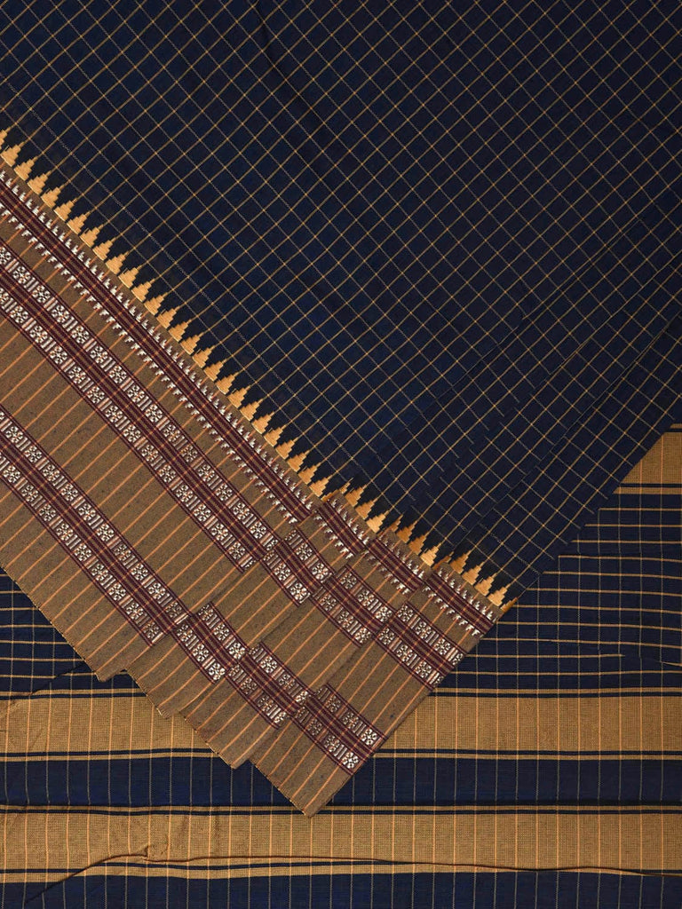 Black and Mustard Bamboo Cotton Saree with Checks Design No Blouse bc0347