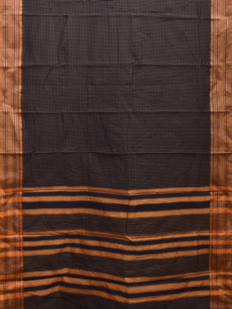 Black and Mustard Bamboo Cotton Saree with Checks Design No Blouse bc0347