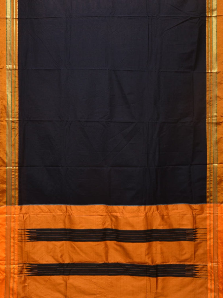 Black and Mustard ilkal Cotton Plain Saree with Zari Border Design o0443