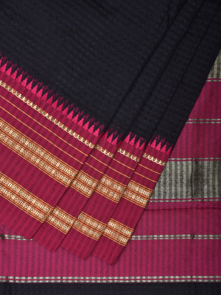 Black and Pink Bamboo Cotton Viscose Silk Saree with Small Checks Design No Blouse bc0380