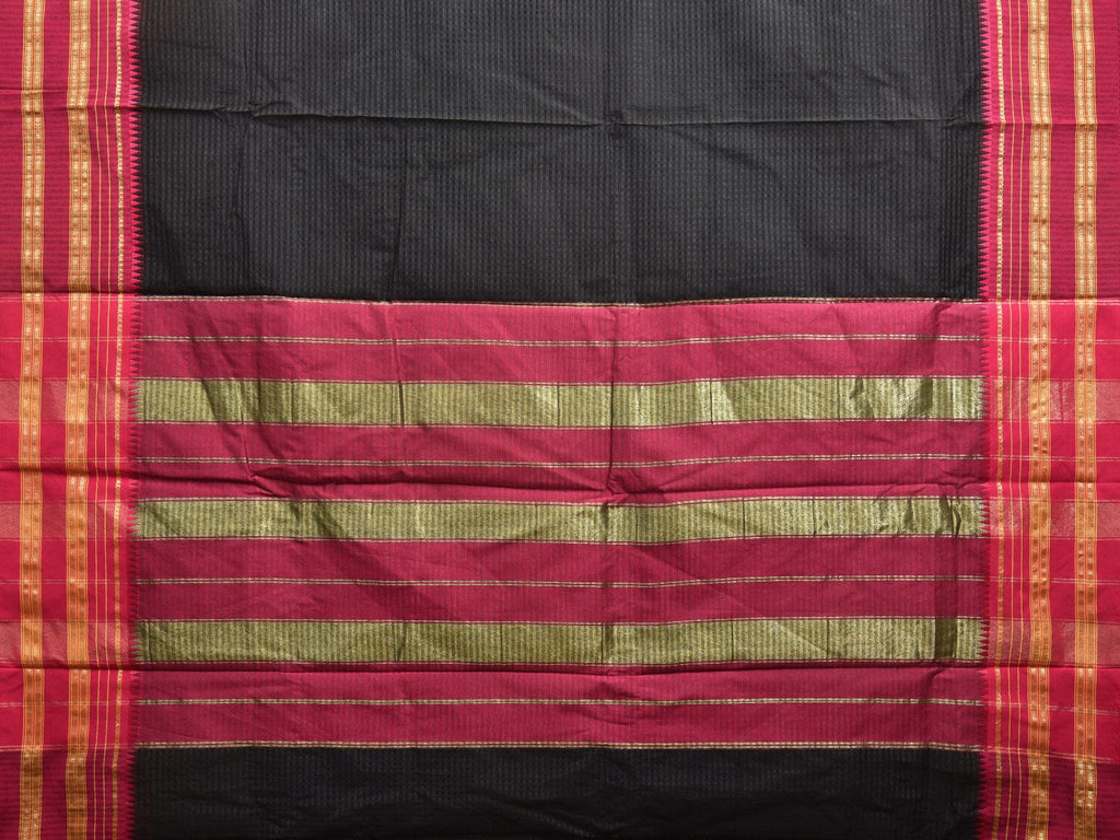 Black and Pink Bamboo Cotton Viscose Silk Saree with Small Checks Design No Blouse bc0380