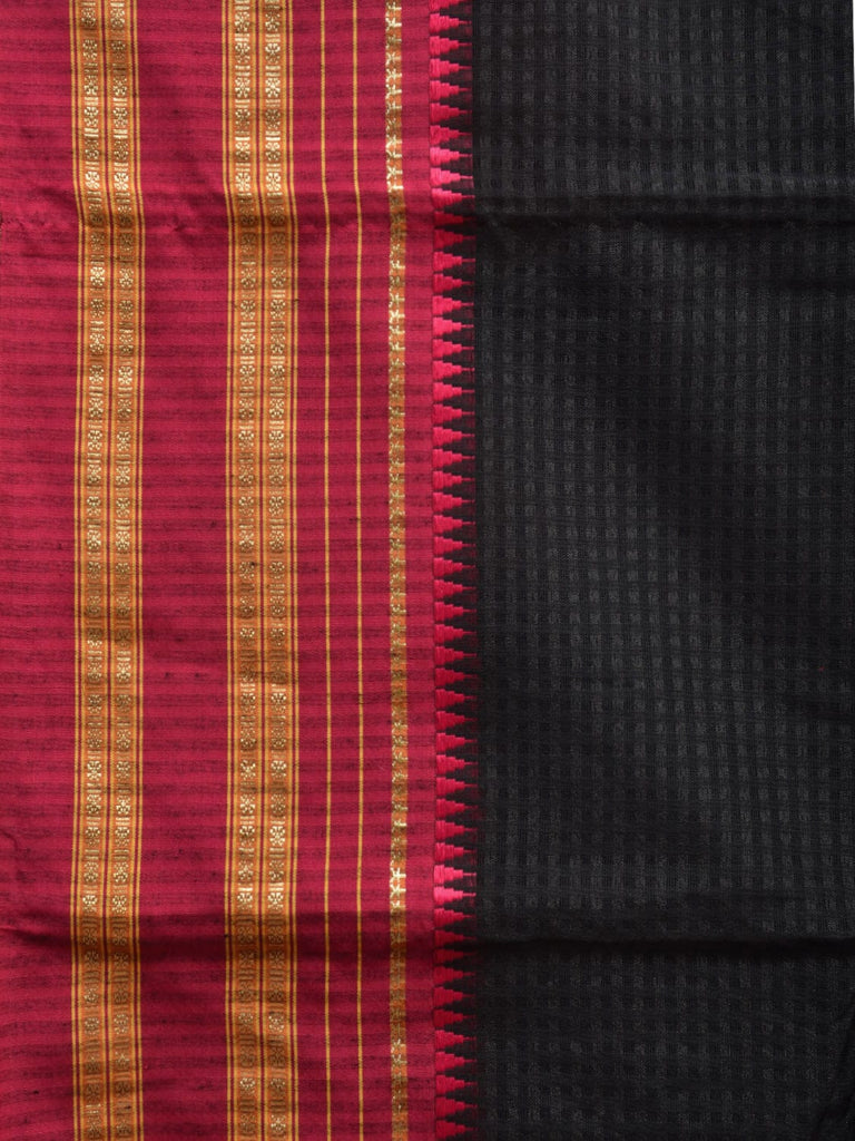 Black and Pink Bamboo Cotton Viscose Silk Saree with Small Checks Design No Blouse bc0380