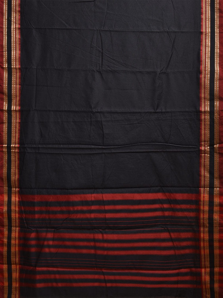 Black and Red Bamboo Cotton Plain Saree with Strips Pallu Design No Blouse bc0841
