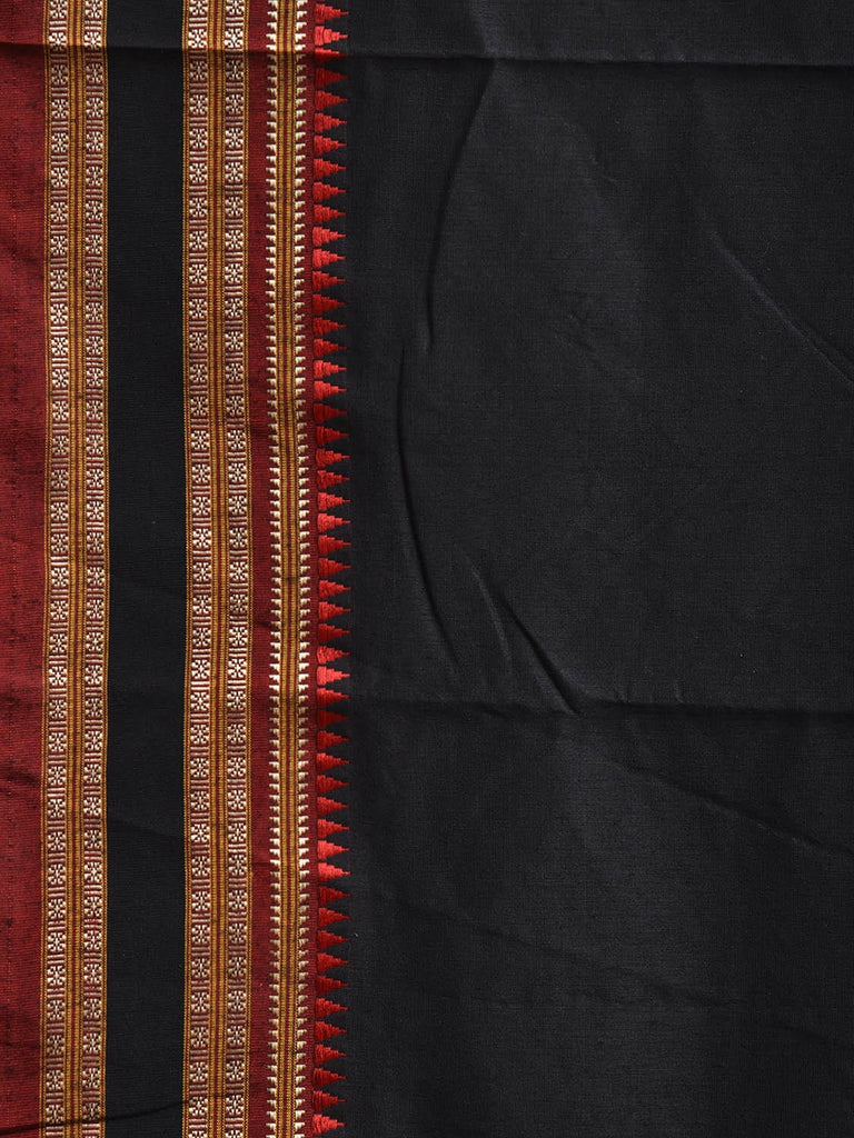 Black and Red Bamboo Cotton Plain Saree with Strips Pallu Design No Blouse bc0841