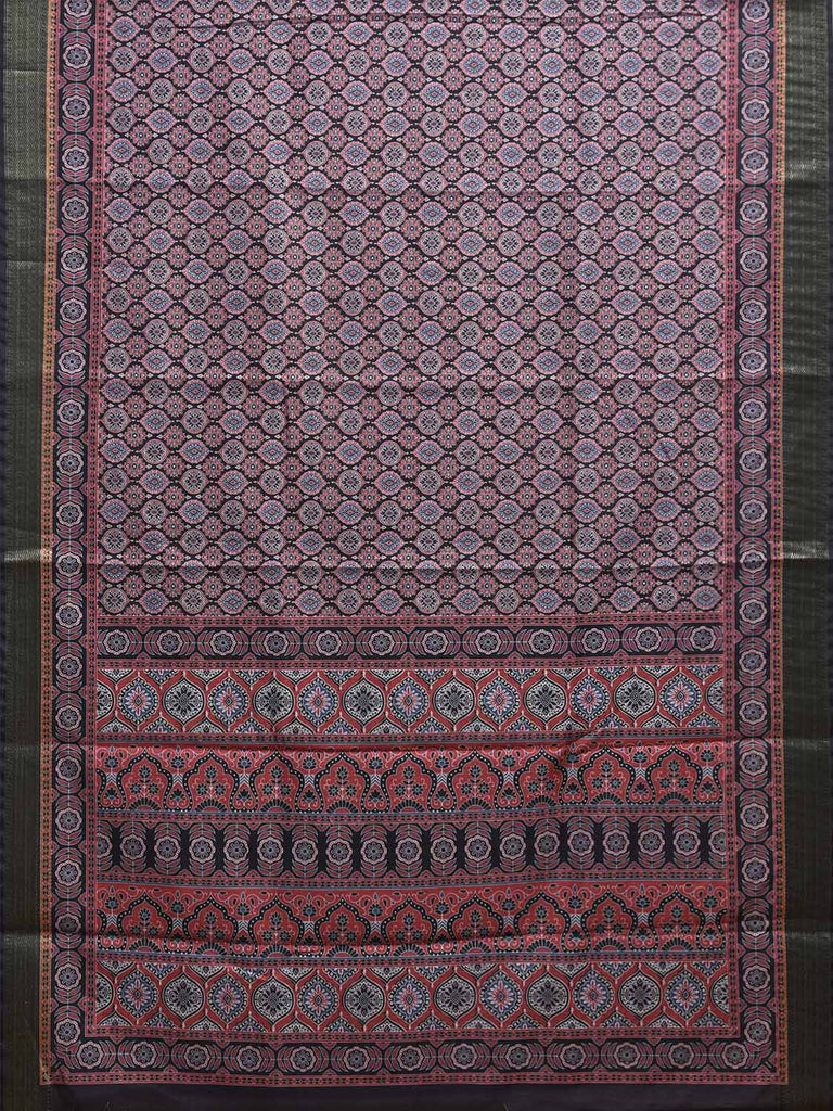 Black and Red Bamboo Cotton Saree with DIgital Print Design bc0845