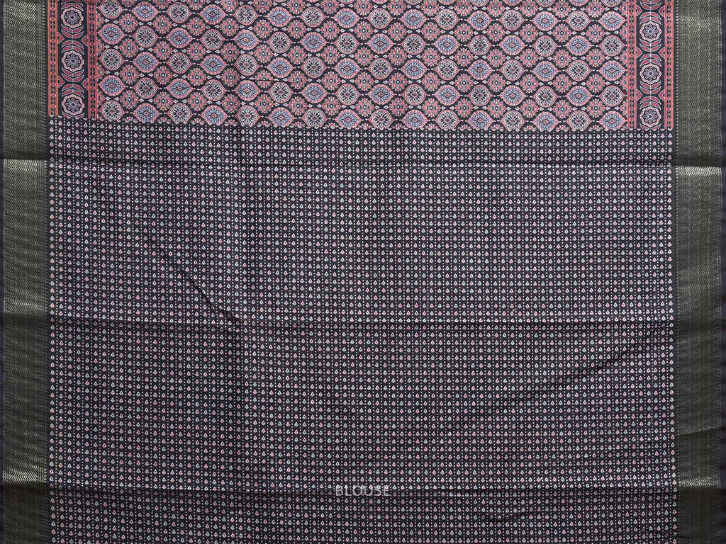 Black and Red Bamboo Cotton Saree with DIgital Print Design bc0845
