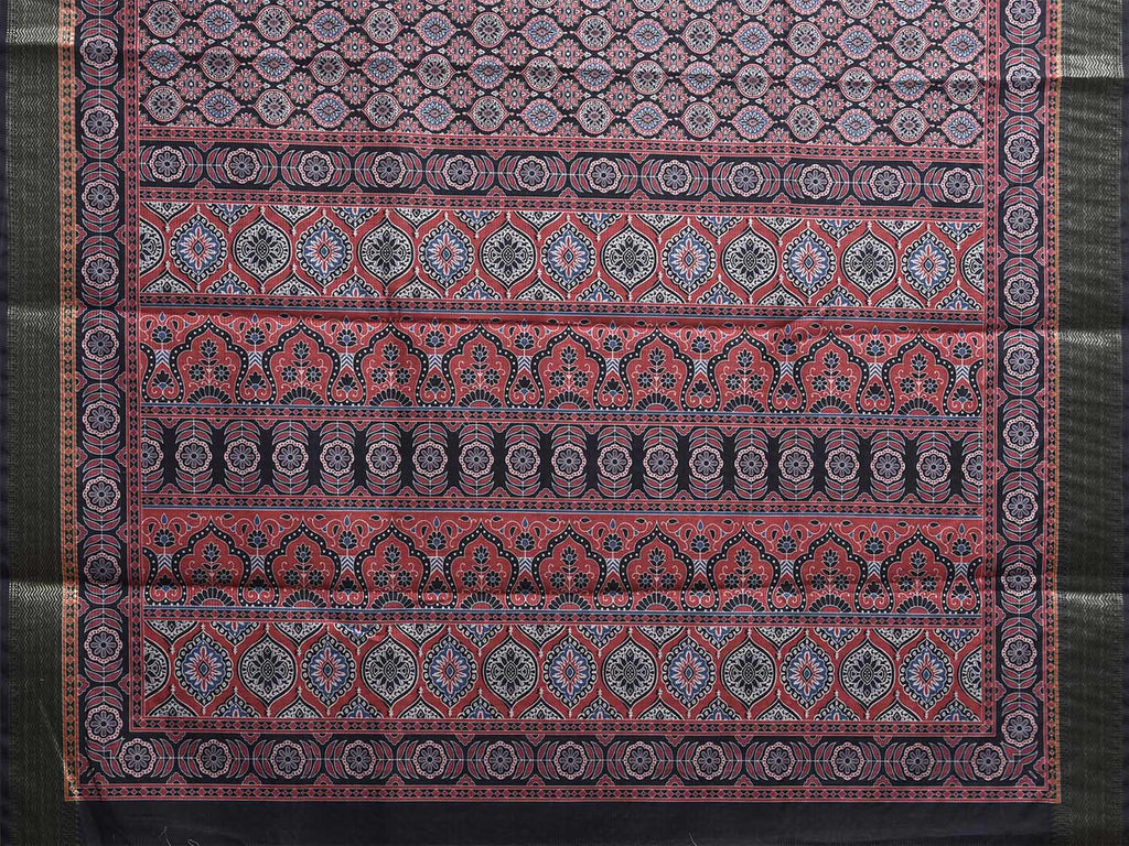 Black and Red Bamboo Cotton Saree with DIgital Print Design bc0845